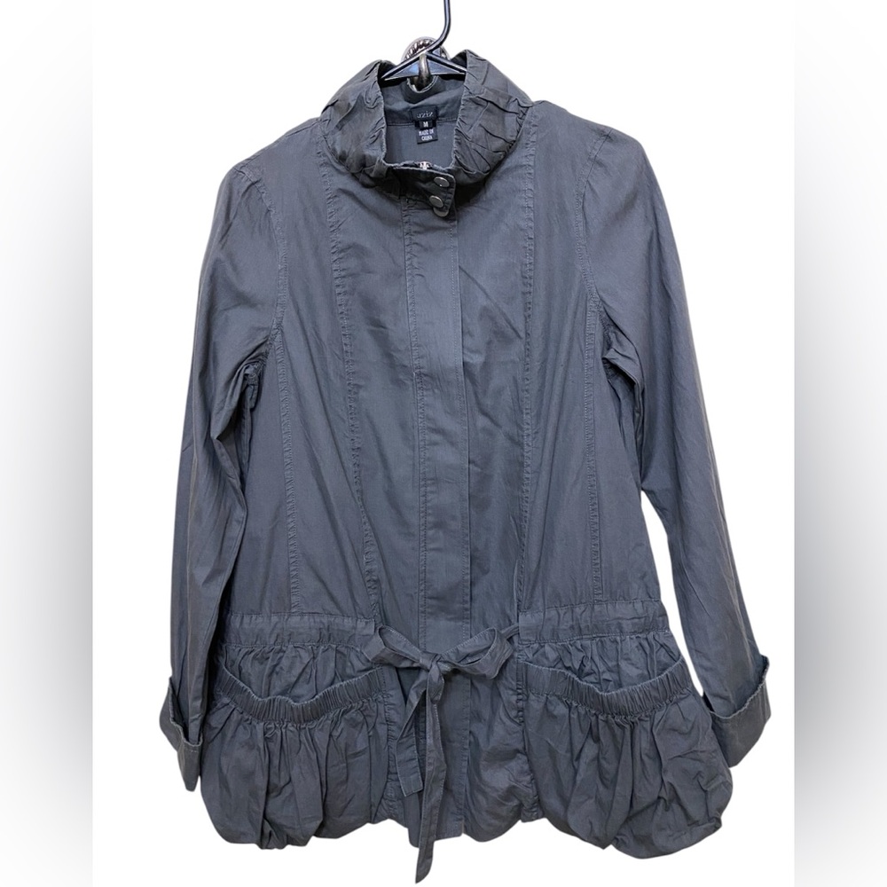 Aziz army green/grey zip front utility jacket. Cuff sleeves front pockets Size M